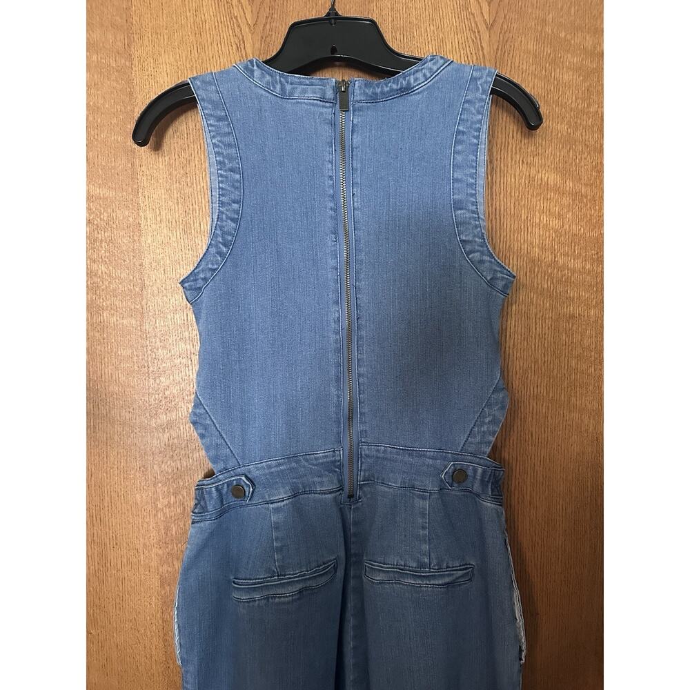 Rachel Roy Denim Jumpsuit 6 Sleeveless Wide-Leg Utilitarian Relaxed Casual Chic - Picture 6 of 10